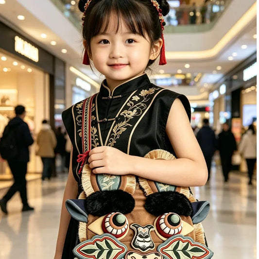 Chinese folk art intangible cultural heritage tiger head crossbody bag