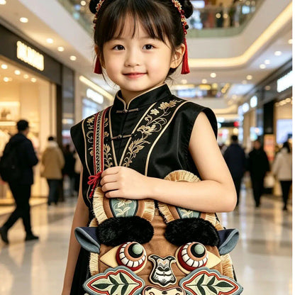 Chinese folk art intangible cultural heritage tiger head crossbody bag